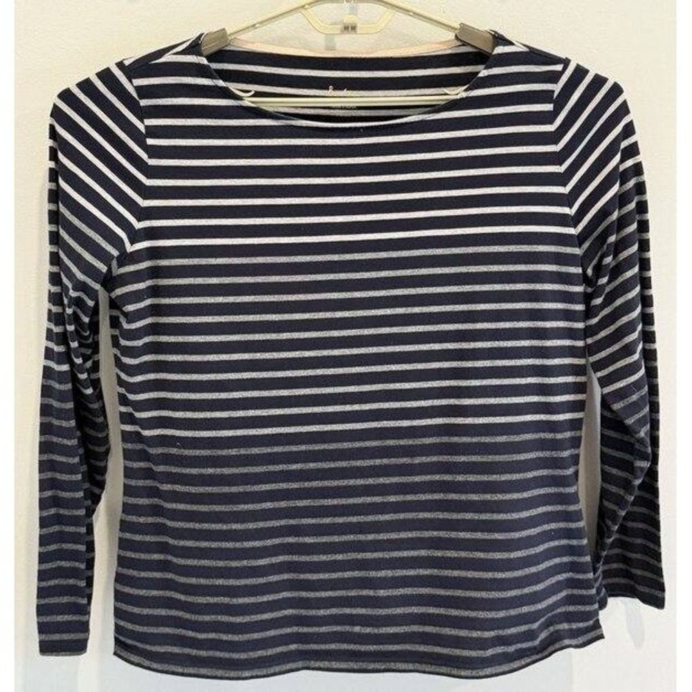 Boden Breton Striped Long‎ Sleeve Cotton Shirt Black Gray Size 14